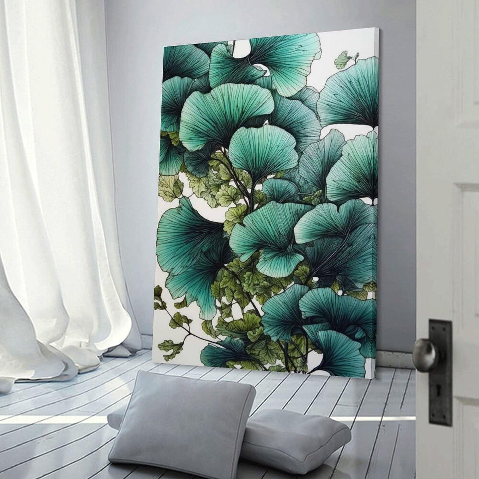 Junmoney Ginko Biloba Nature Art Canvas Art Print, 24x36inch(60x90cm), for Office Decor, Home Working Or Creative Rooms, Wall Art That Adds Style to Work Areas