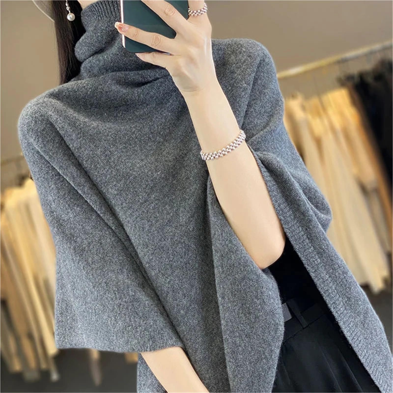 Poncho Dolcevita in Cashmere, Maglione, Scialli, Lavorato a Maglia, Mantello Irregolare, Moda, Morbido, Caldo, Lana, Ampio