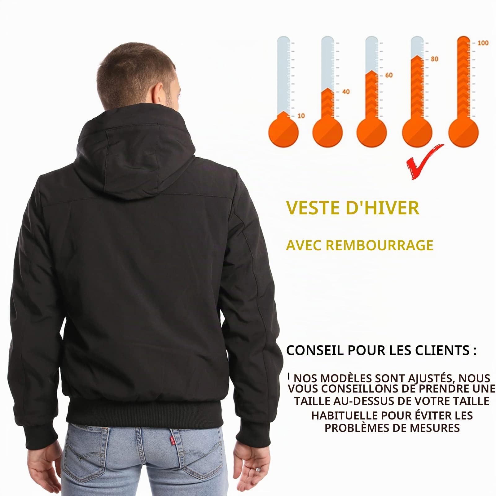 TONY BACKER Veste pour homme d'hiver Softshell imperméable coupe-vent avec capuche, veste chaude, veste décontractée, pour homme, randonnée