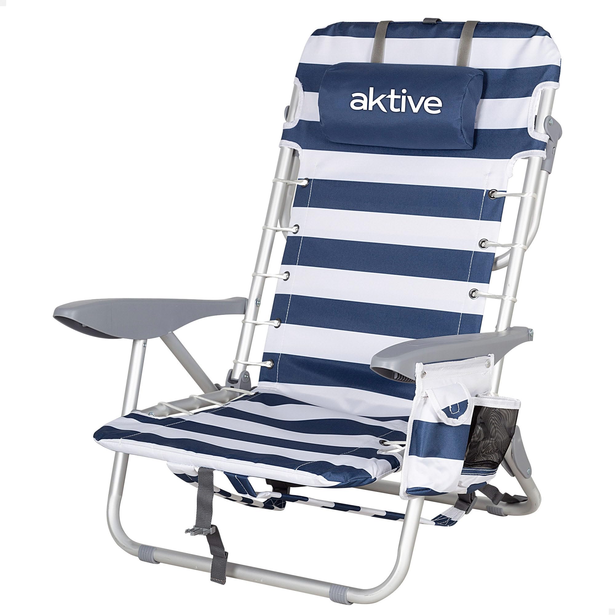 AKTIVE Chaise de Plage Pliante et Inclinable avec 4 Positions Rayures Bleues et Blanches, Dimensions 50X45X76cm, Poids Max 110 kg, Matériau Polyester, Anti-Roulement, Chaises de Plage (62286)
