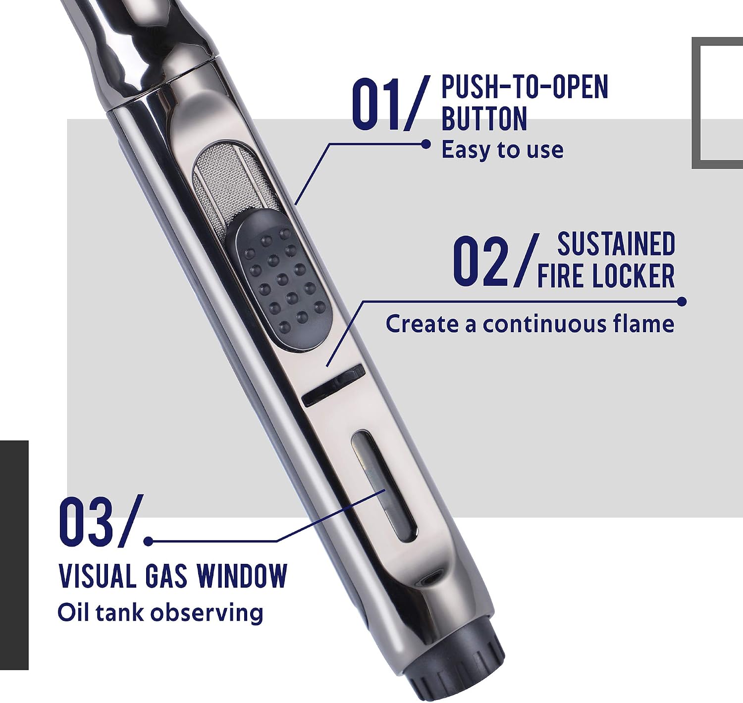 VEXO Torch Lighter Refillable and Windproof Butane Fuel Kitchen Lighter with Fire Lock and Gas Window for Grill BBQ Candle Cooking Camping (Butane NOT Included) (Gunmetal)