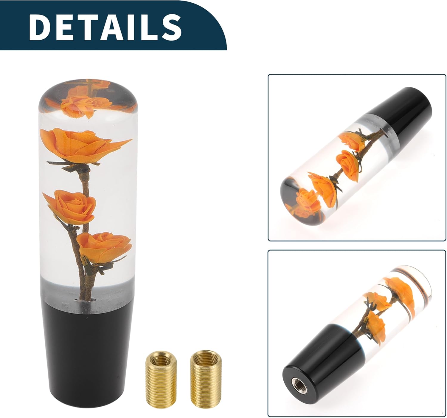 Car Shift Knob 15cm | Front Shift Lever Knob Universal for Automatic and Manual Vehicle Acrylic Orange with 2 Adapter 1 Set