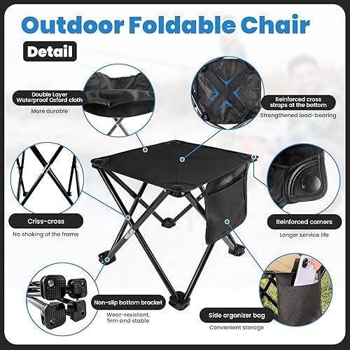 Miniatura 4 de Taburete plegable para acampar con bolsillo lateral y bolsa de transporte, taburete portátil de campamento de pesca de 12.9 pulgadas, reposapiés