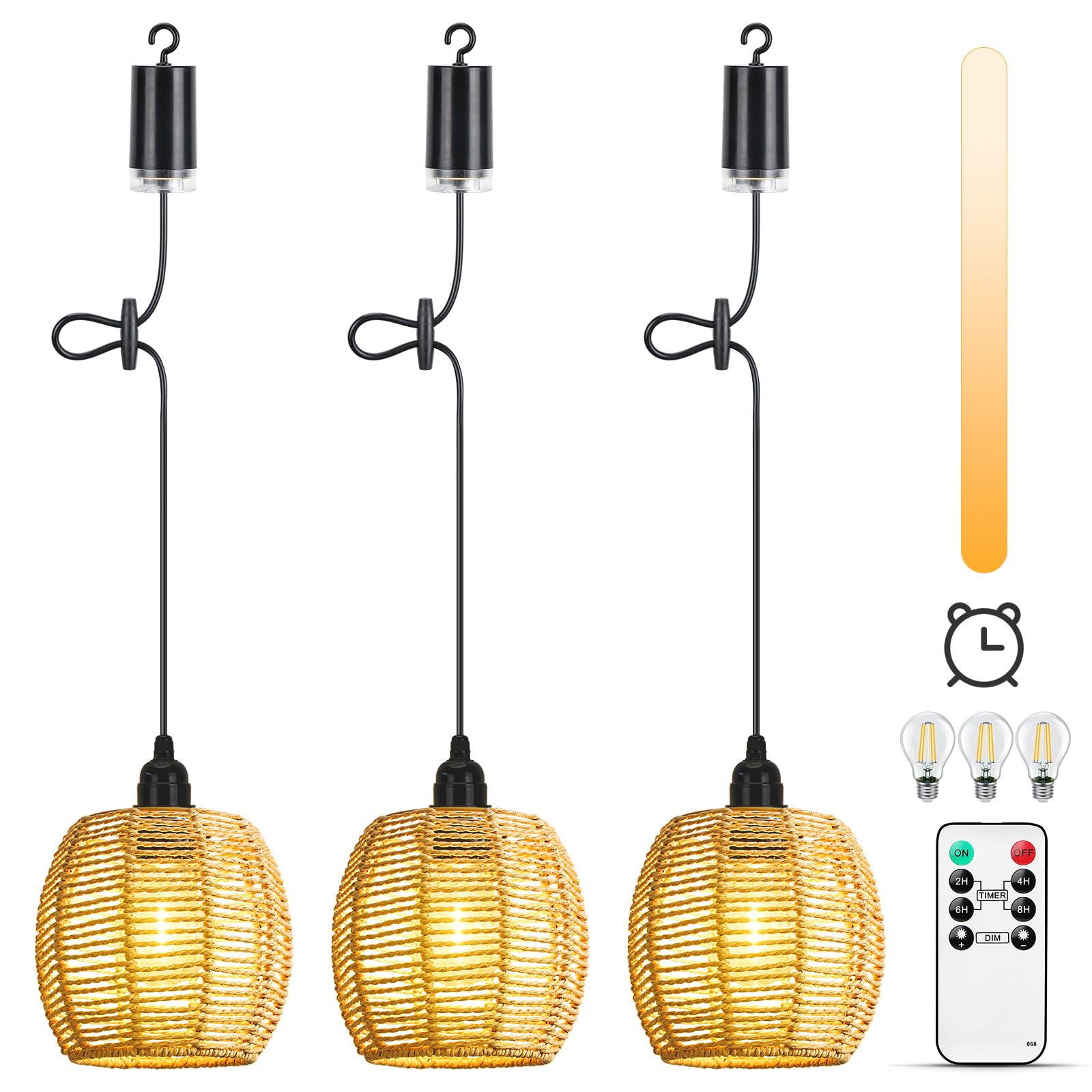 Lightsjoy 3Pck Battery Powered Outdoor Pendant Light Dimmable Ceiling Light