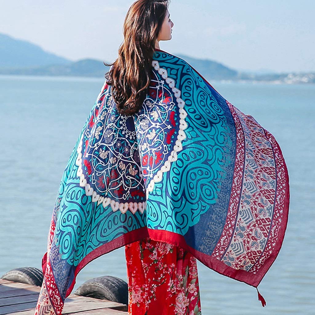 YXCKG Señoras Mujeres Beach Holiday Sarong Pareo, Vestidos Playa, Bufanda Mujer,Chales y Abrigos Suaves de Pashmina Suave de Gran tamaño, Falda Cruzada Beach Pareos para Trajes de baño, Folk-Custom
