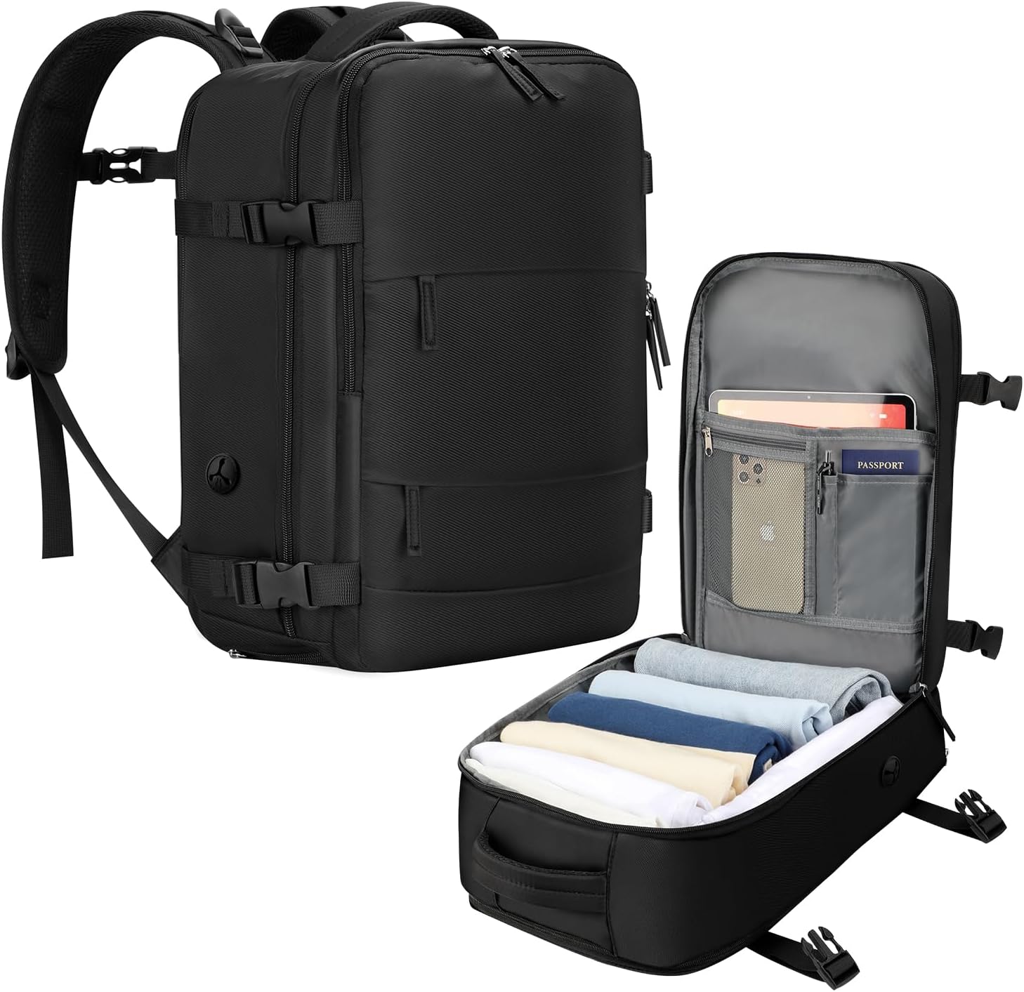 Cabin Bags for Ryanair 40x20x25 Underseat Travel Bag 11 Pockets Hand Luggage Bag Cabin Bag with Separate Shoe Pocket for Women & Men Carry on Bag, 20L, Black