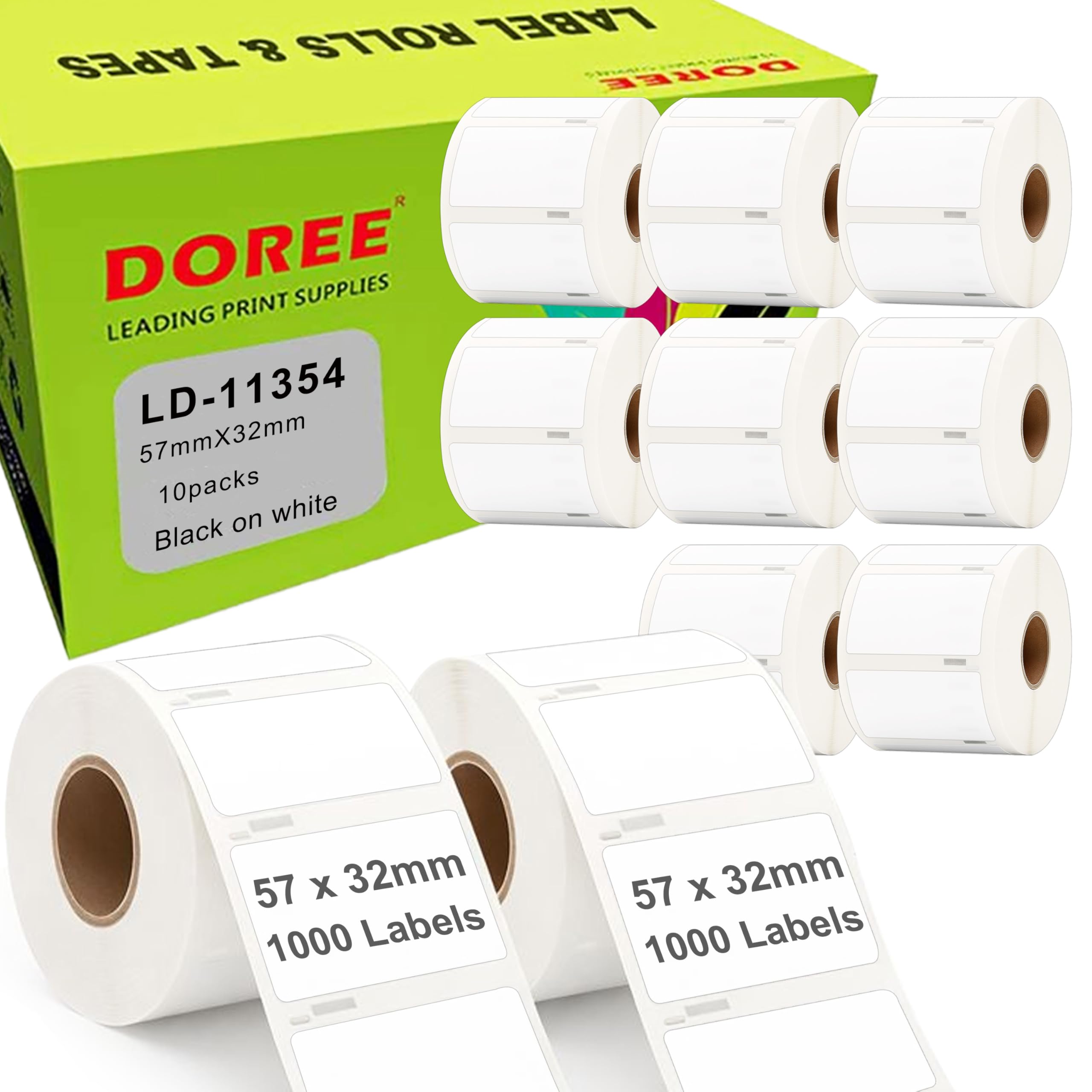 Doree 10 rotoli etichette multiuso11354 S0722540 per dymo label 57x32 mm | (1000 etichette per rotolo)etichette 57 mm x 32 mm compatibili con Dymo Labelwriter 4XL 450 450 Duo 450 Turbo 400 330 320 310