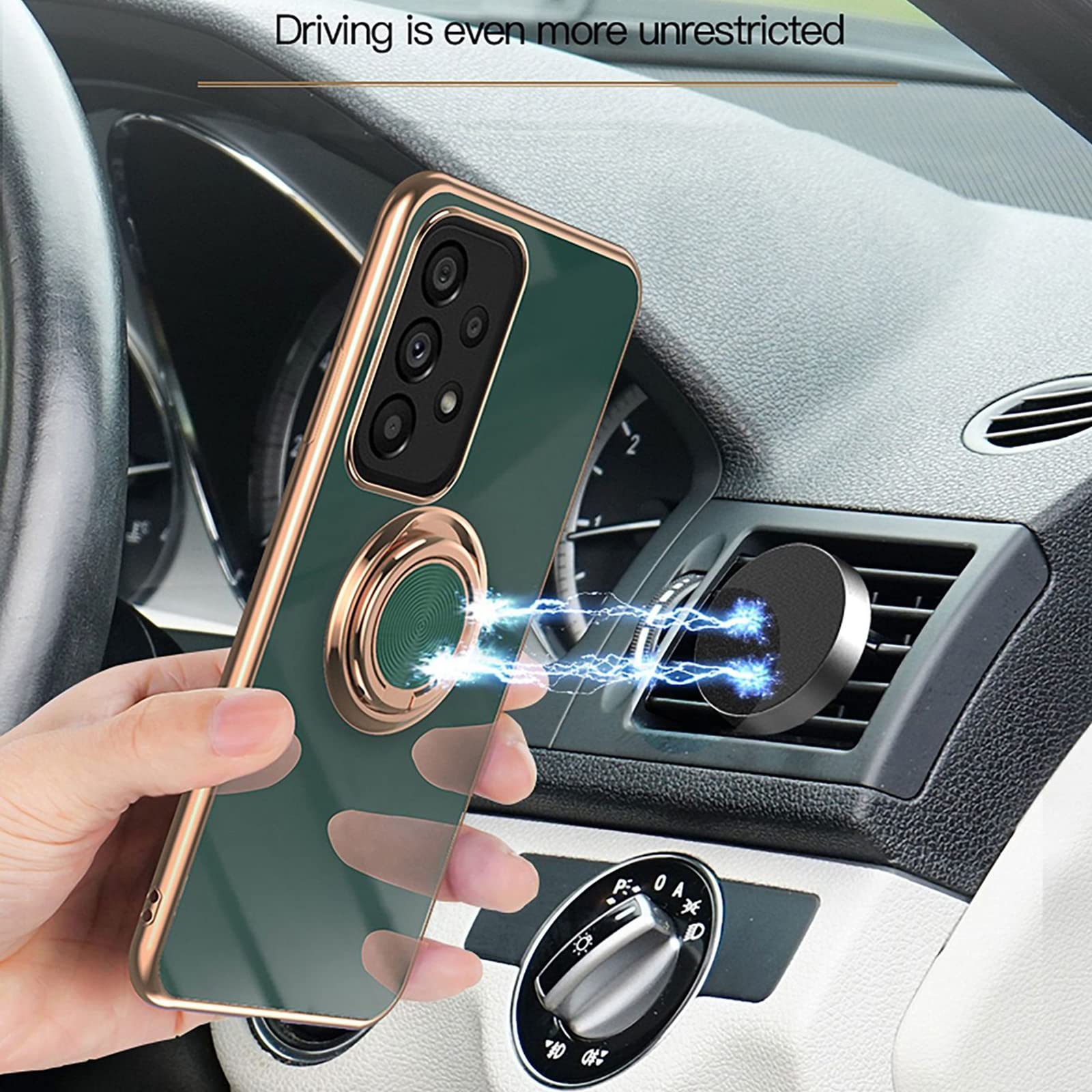 LTL Hülle für Samsung Galaxy S22/S22 Plus/S22 Ultra Galvanisierte Weiche Silikon-Schutzhülle mit 360 Grad Ring Ständer Magnetischer Autohalterung Handyhülle,Schwarz,S22 6.1"