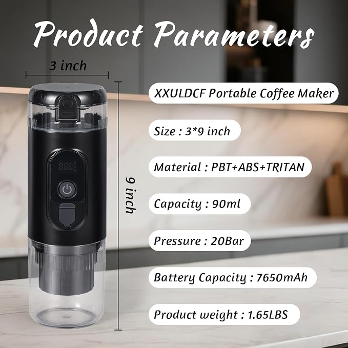 Cafetera Portátil Automática con 20 Bar y USB-C, Compatible con Cápsulas y Molido miniatura 8