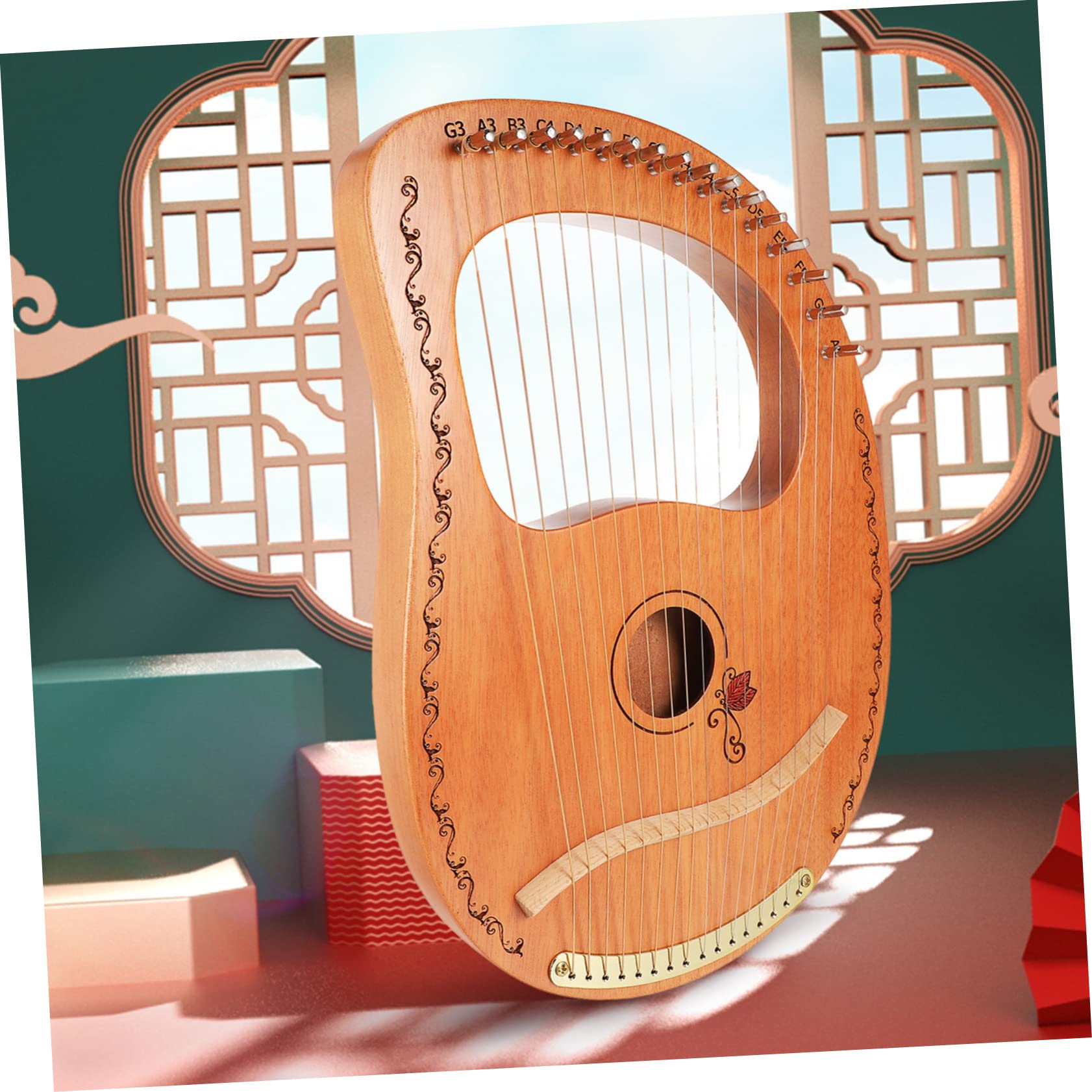 Yardwe Arpa De Lira De Madera Natural 16 Cuerdas Para Principiantes, Instrumento Musical Portátil Seguro Bordes Redondeados, Adecuado Para Niños y Amantes Música