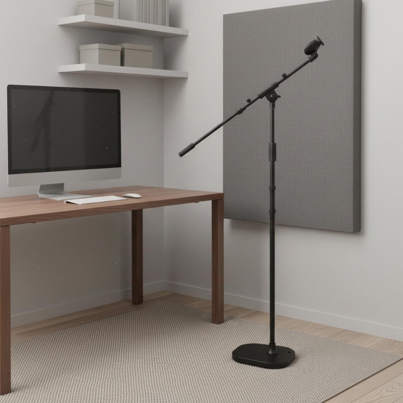 Microfono Asta Piedistallo Supporto Braccio Estensibile Base Pesante in Metallo con Tubo Telescopico E Clip Universale, Asta Singola Per Microfono
