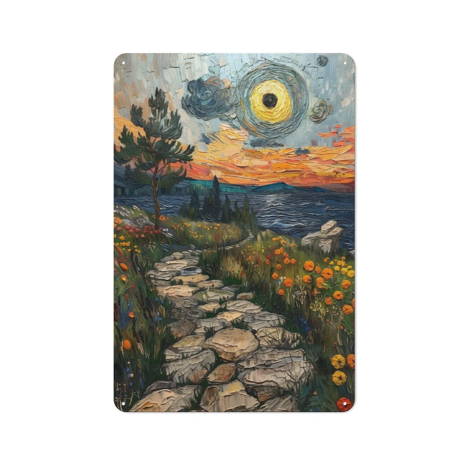 Junmoney Stone Path Sunset Retro Metal Plaque 30X20cm For Bar Or Restaurant, Suited To Restaurant Interior Fans