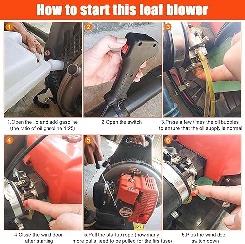 Miniatura 7 de Soplador de hojas de gas, 63CC 665CFM Mochila Soplador de hojas, 3HP 2 tiempos soplador de mochila, Soplador de hojas a gas, Soplador de gas para