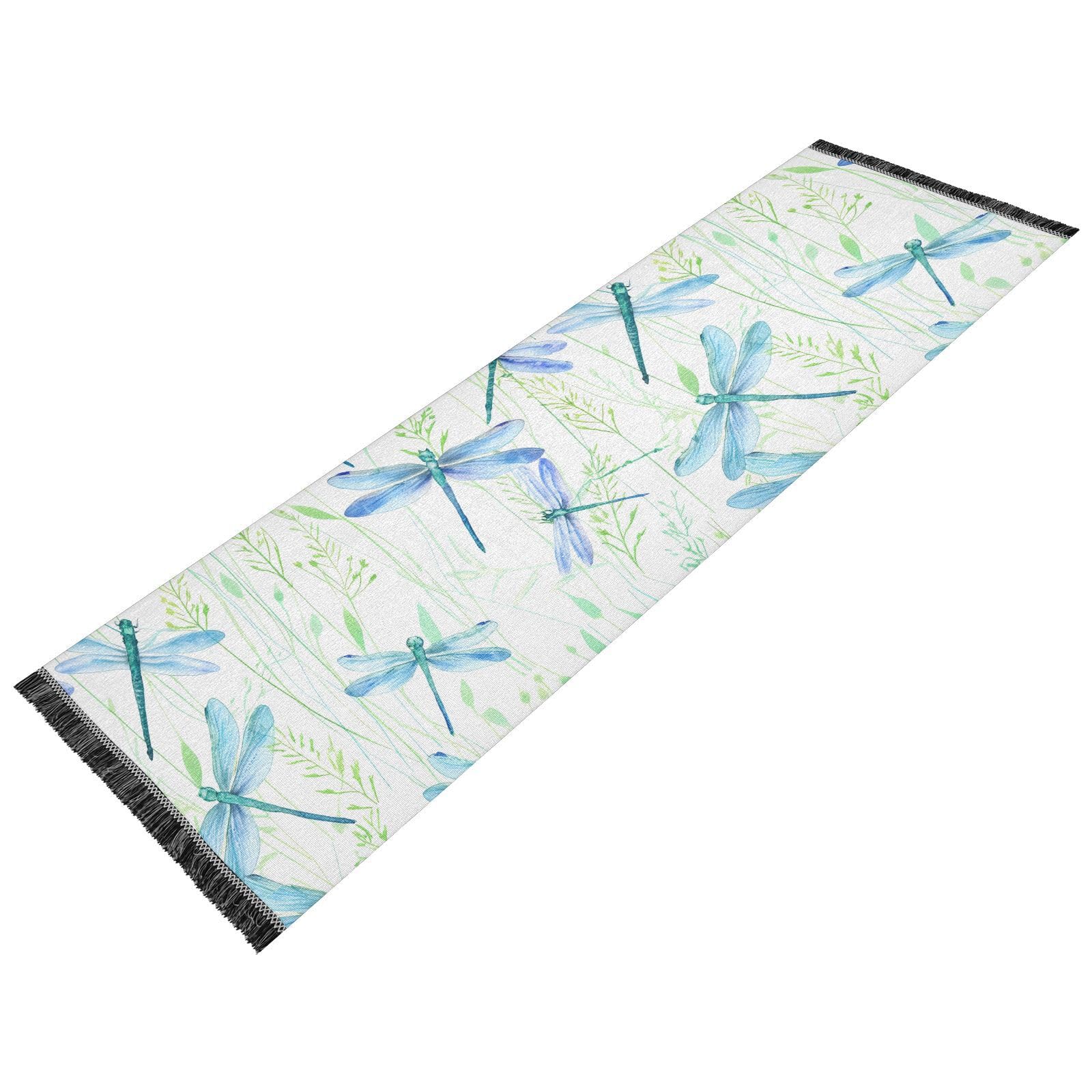 Dragonflies Plants White Runner Rug for Hallways Kitchen Rugs Washable Rug for Living Room Bedroom Hardwood 72 * 23.5 in
