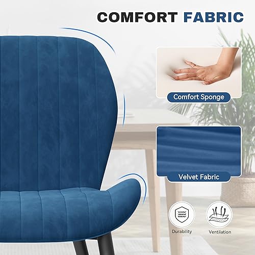 Miniatura 3 de Juego de 6 sillas de comedor modernas de terciopelo para sala de estar, sillas tapizadas de comedor con cojines gruesos, patas de metal, sin brazos,