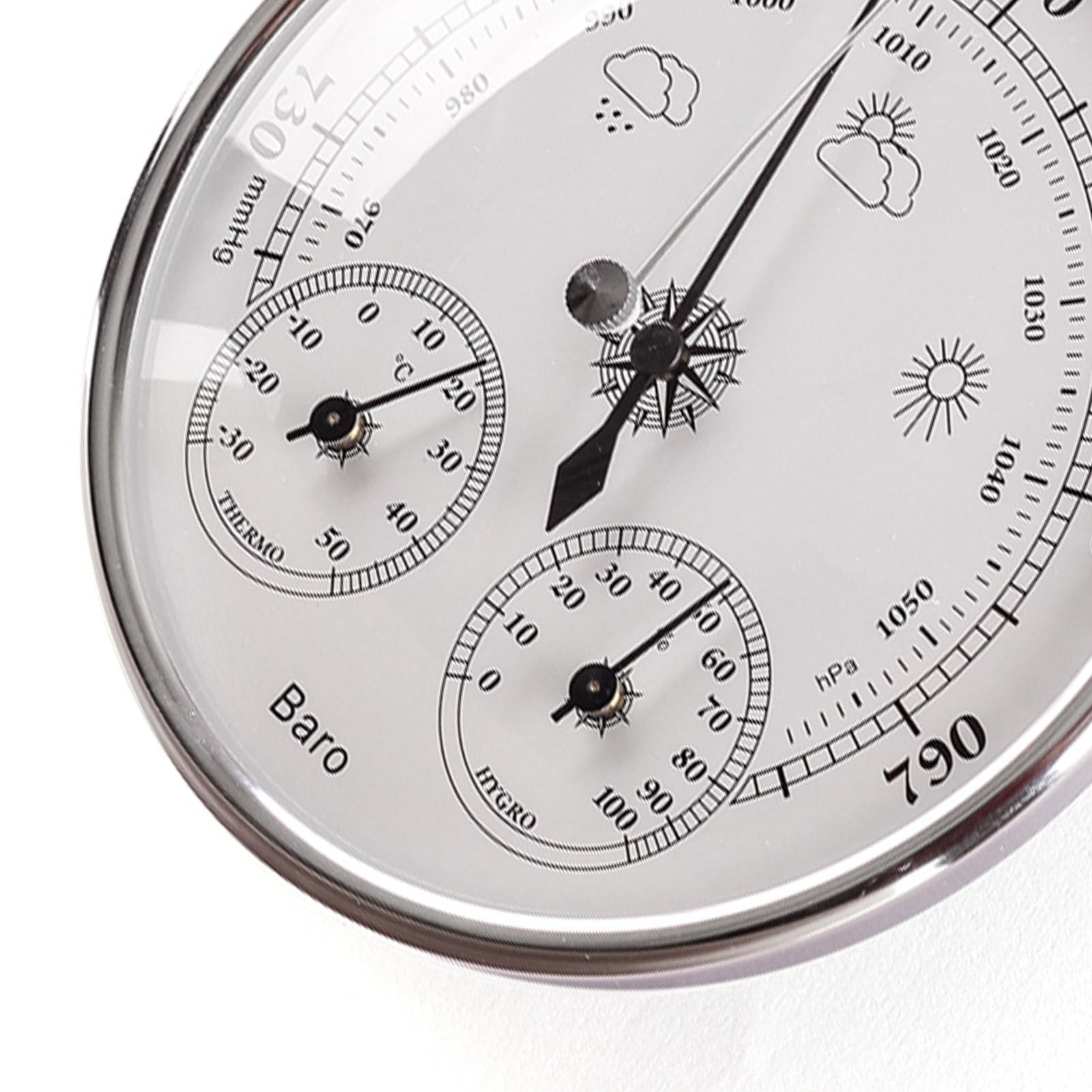 Termometro Barometro Igrometro 3 in 1 Per Tutte le Stagioni Appeso a Parete per Interni ed Esterni Strumento Meteorologico Preciso Argento Bianco 130mm