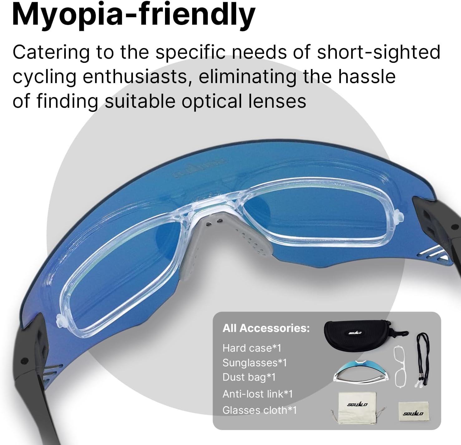 SQUALO Polarized Sports Sunglasses for Cycling, UV400 Protection Windproof Glasses for Men Women TR90 Ultra Light 26g Goggles
