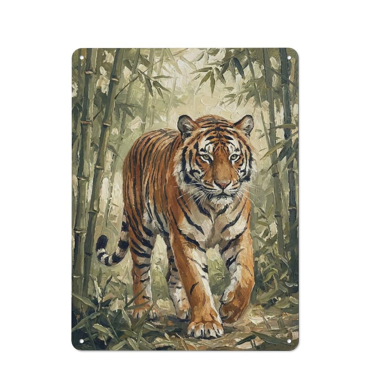 Junmoney Style-9 For Hobby Room Or Studio, Tiger In Bamboo Forest Painting Retro Tin Sign 40X30cm, Gift For Creative Interior Collectors During The Christmas Season