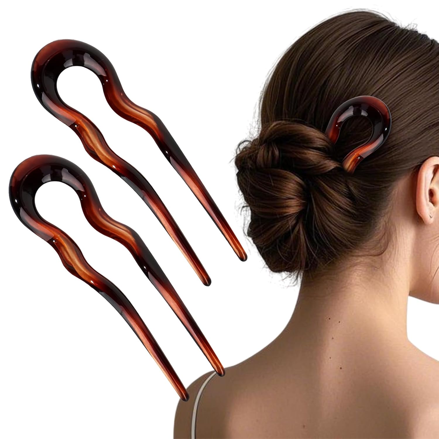 French Twist Hair Pins for Women - Wavy Tortoise Shell