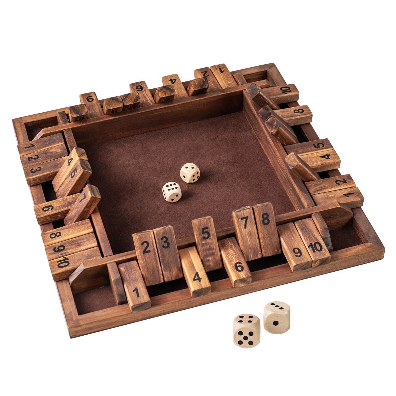 COSTWAY Gioco Chiudi la Scatola per 2-4 Giocatori, Gioco da Tavolo in Legno a 4 Lati con 2 Dadi, Giocattolo Matematico Educativo per Bambini e Adulti per Famiglia e Festa 30 x 30 x 3,8 cm (Marrone)