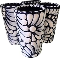 Vista 21 de Juego de 4 vasos de chupito Talavera auténticos mexicanos para tequila - Pintados a mano - 2 Oz (Flores naranjas)