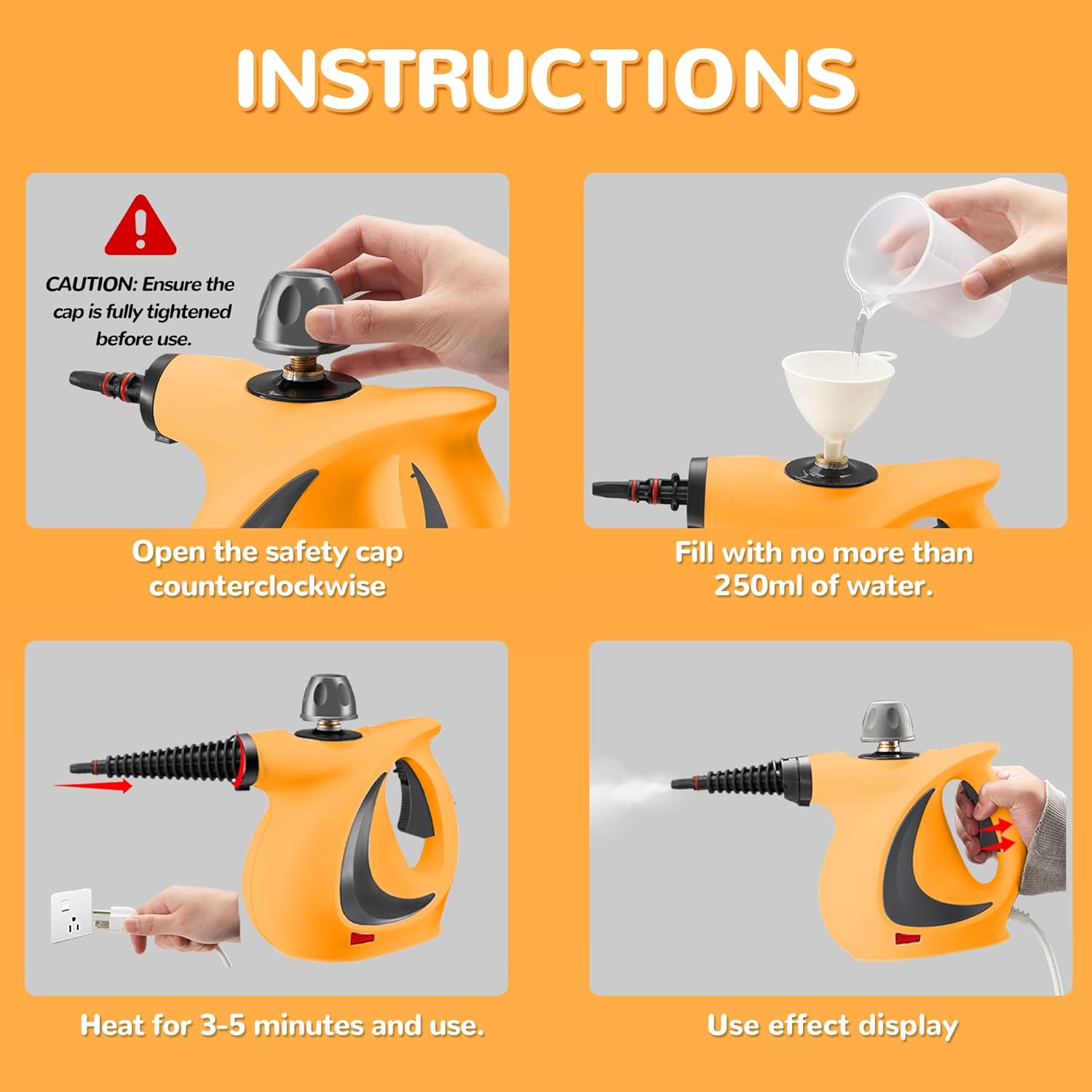 Spurgehom Handheld Steam Cleaner, Portable Steamer with Large Capacity,11-Piece Accessory Set for Cleaning - Image 6