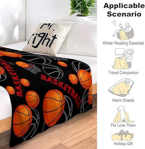 Miniatura 4 de Manta de baloncesto súper suave, ligera y acogedora con impresión 3D de franela para fanáticos del deporte, niños y adultos, regalos de 50 x 40