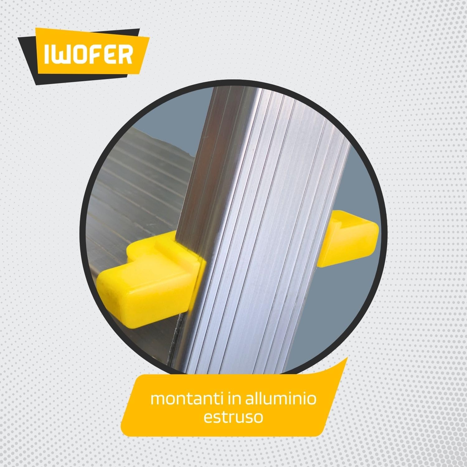 IWOFER Scala Domestica in Alluminio | Antiscivolo con Gradini da 80mm | con Portaoggetti e Blocco di sicurezza | Made in Italy (Giallo, 6)