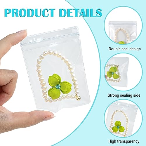 Miniatura 3 de 120 bolsas de joyería de PVC autosellables y 1 bolsa de maquillaje transparente para almacenamiento de joyas en 3 tamaños, pequeñas bolsas con