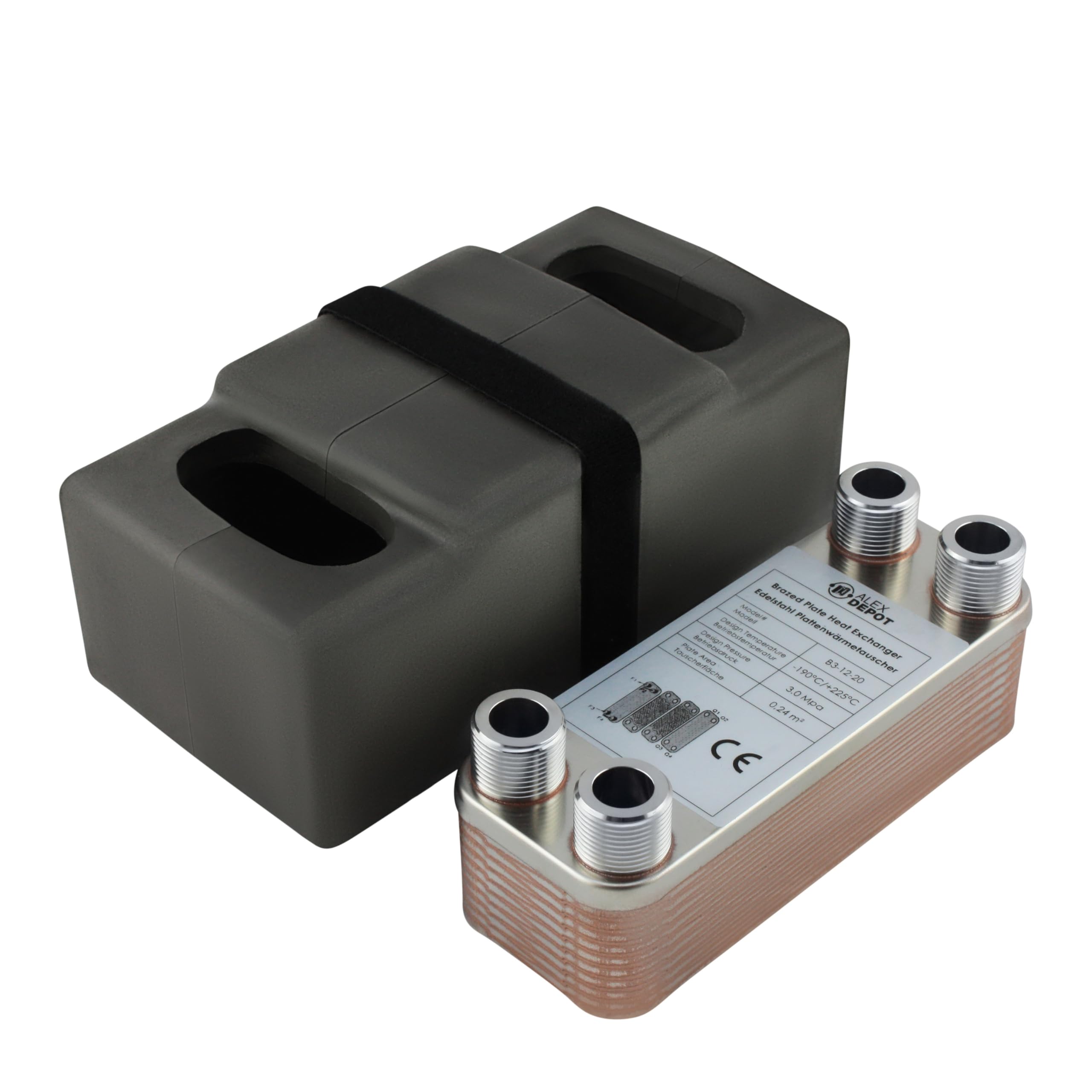 Intercambiador de calor de placas de acero inoxidable + aislamiento B3-12-20 con conexión de 4x3/4 pulgadas. Calefacción solar de 45kW (PWT+Iso)