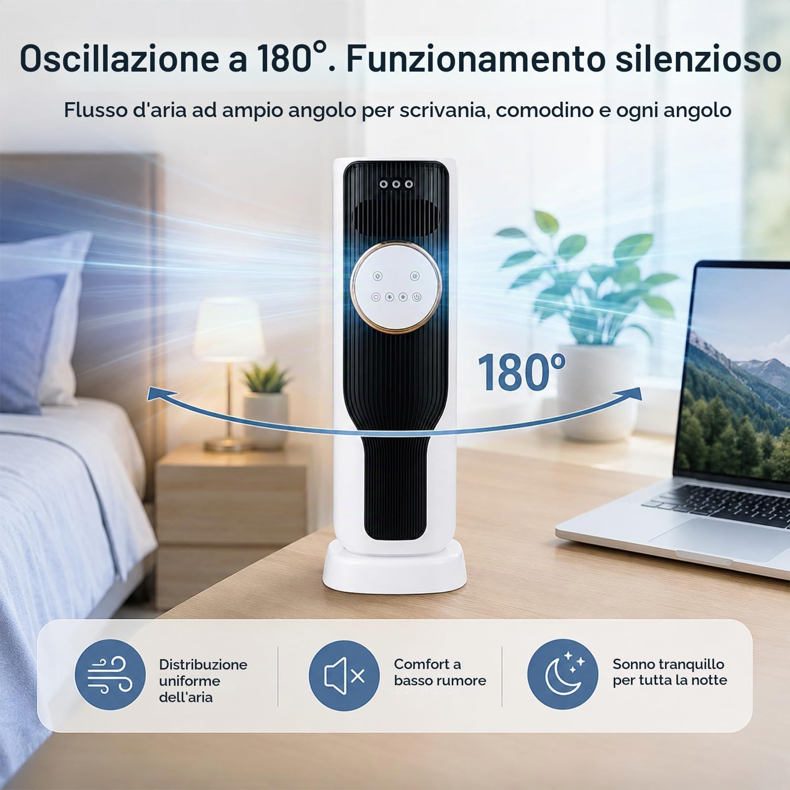 Climatizzatore Portatile con 5 Modalità Caldo e Freddo, Raffrescatore Evaporativo con Oscillazione 180° e Serbatoio 3L, Raffrescatore d’Aria per Casa Ufficio Soggiorno e Camera Da Letto (Bianco)