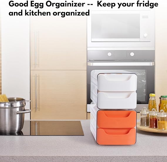36-Egg Holder for Refrigerator, 2-Tier Stackable Egg Dispenser, White
