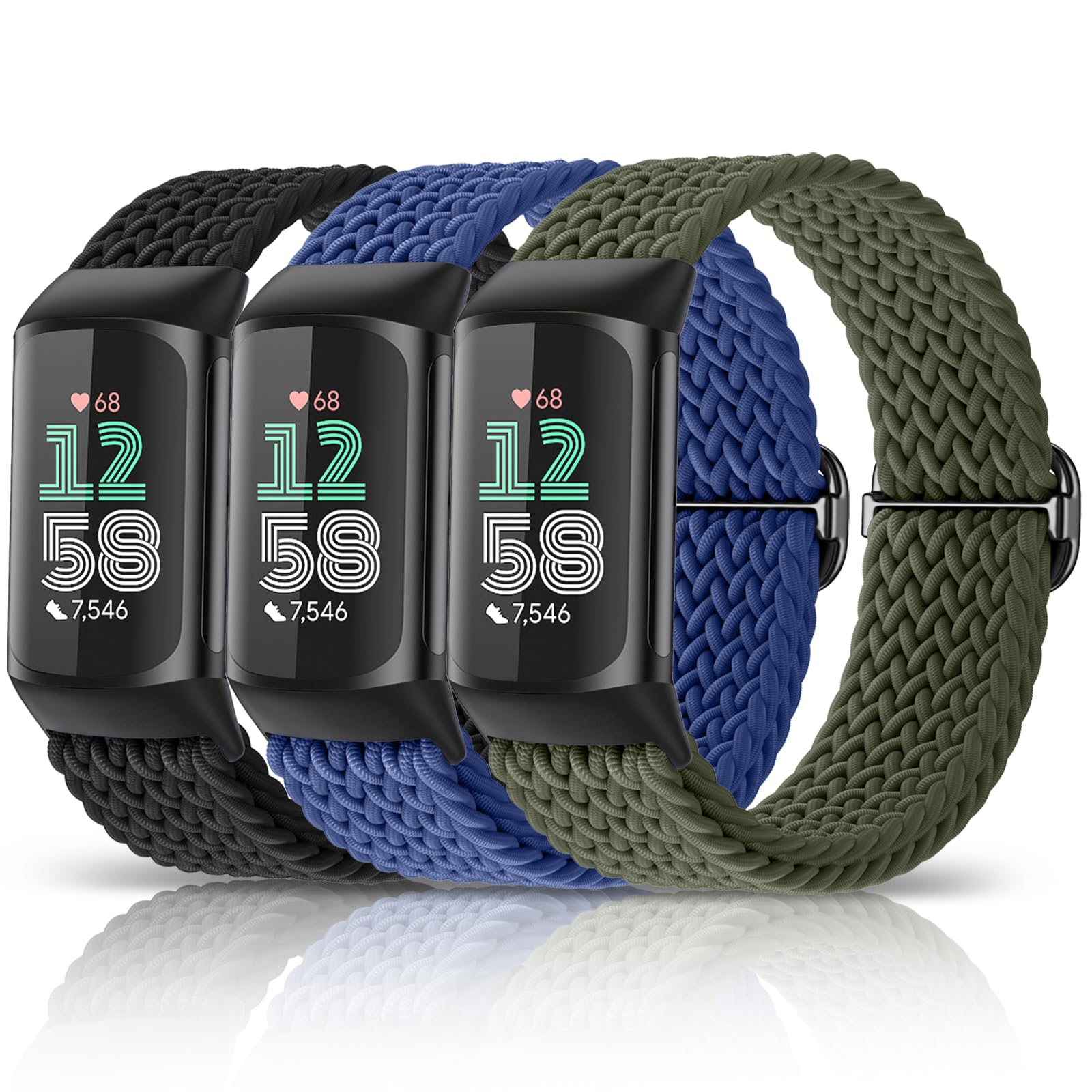 EasunyCompatible Fitbit Charge Bands - Adjustable Elastic Nylon Braided Sport Replacement Wristband for Men Women