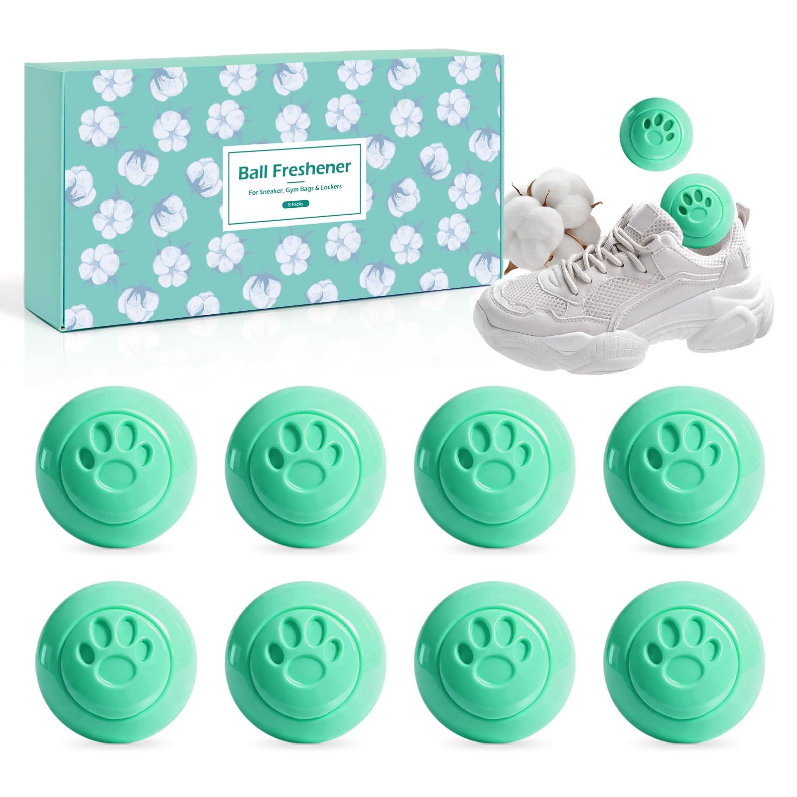 SCENTORINI Shoe Deodorizer Balls, 8 * Pure Cotton Scent Sneaker Deodorizer Balls, Odor Eliminator for Smell Shoes Boots, Long Lasting Shoe Freshener for Gym Bags, Drawers and Small Spaces