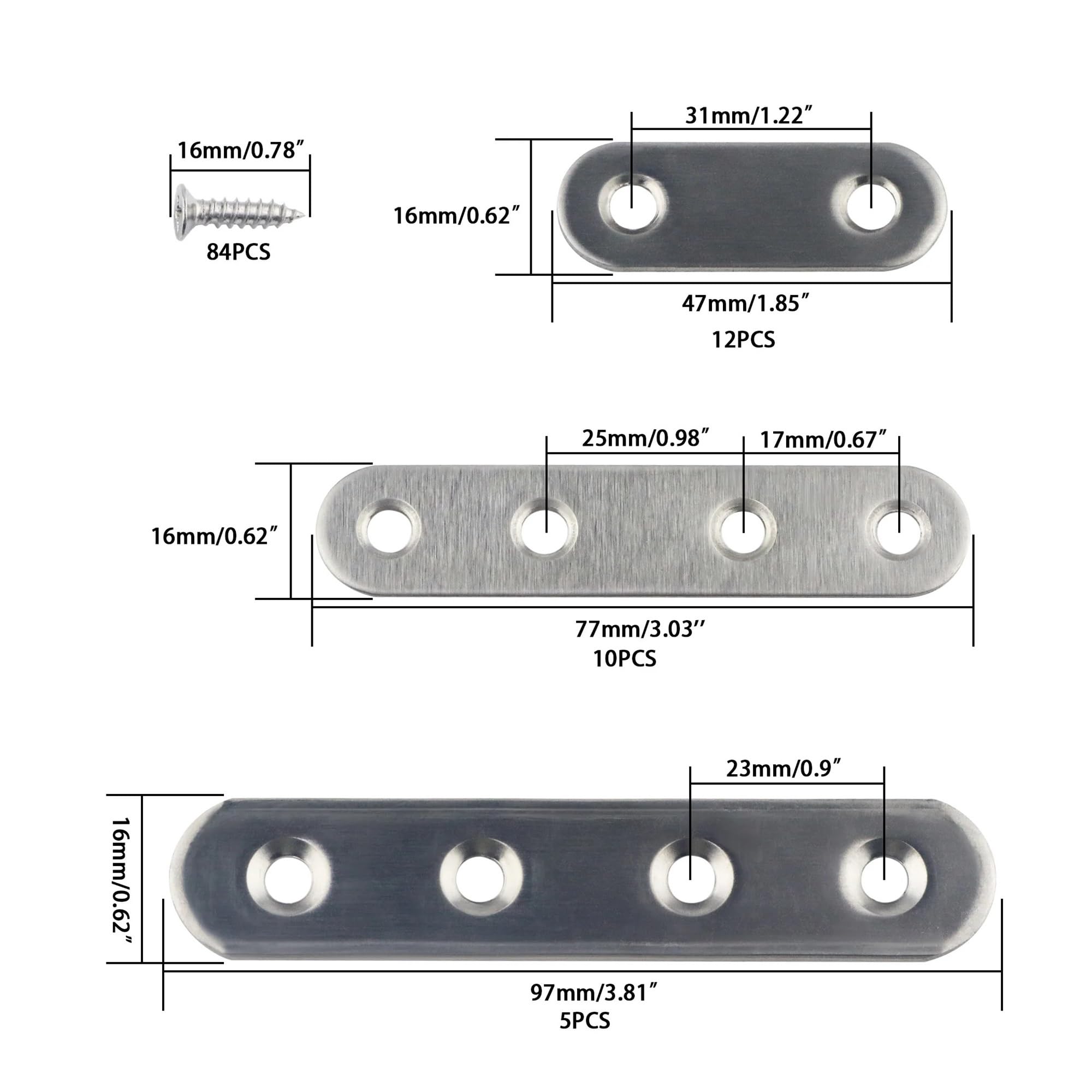 Squadrette Angolari Staffa angolare piatta in acciaio inossidabile argento da 5 pezzi in 16 dimensioni for la riparazione di ripiani armadietti in legno(20x158mm 9pcs Black)