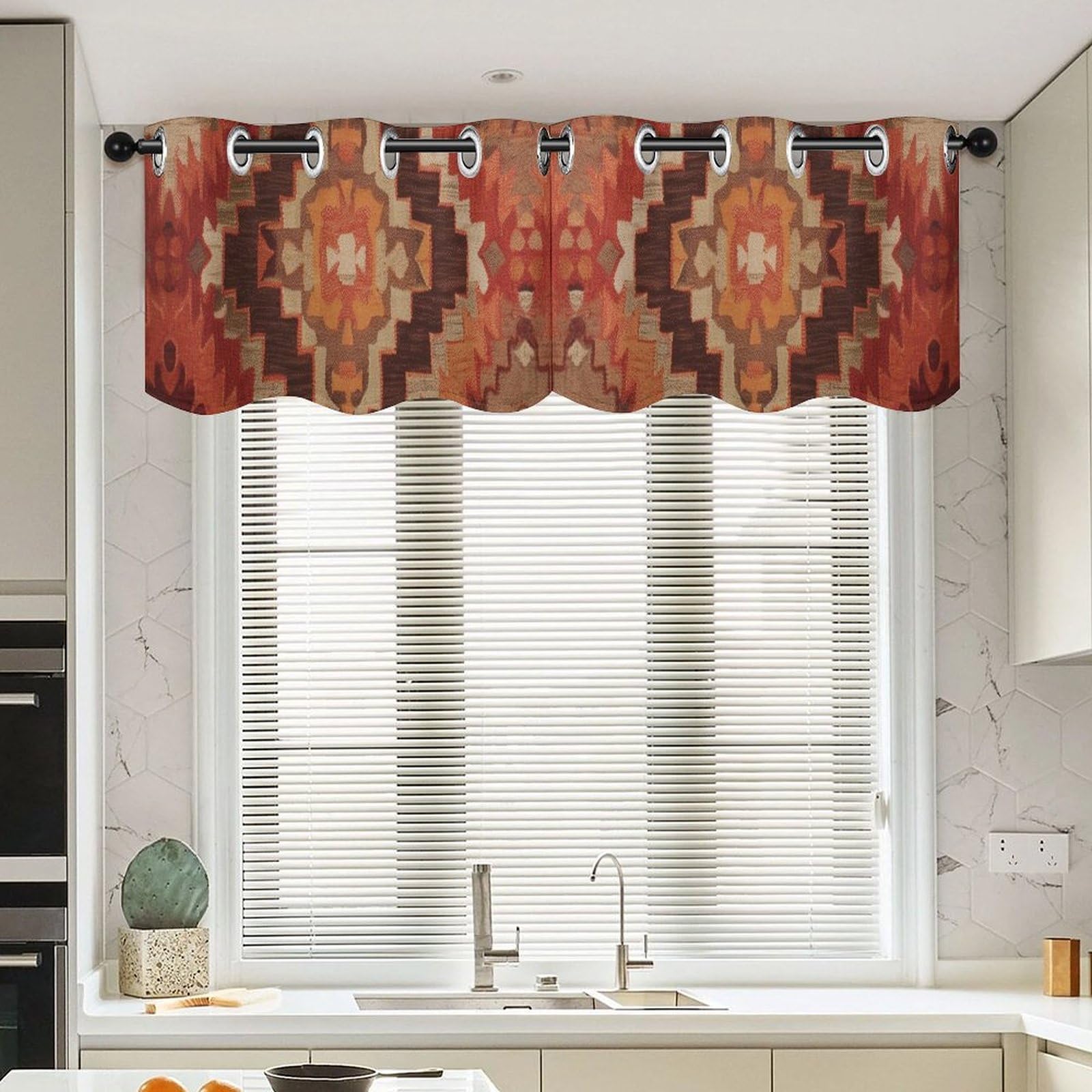 Cantonnière japonaise de cuisine occultante terracotta 132x45.7cm rideau court retro rustique