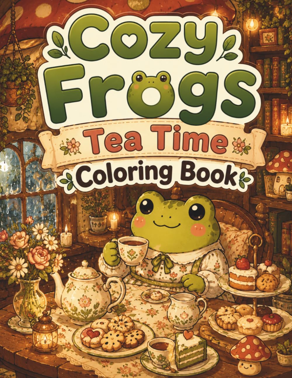Cozy Frogs Tea Time Coloring Book: Bold and Easy Coloring Pages Featuring Cute Frogs and Relaxing Cottagecore Moments for Teens and Adults