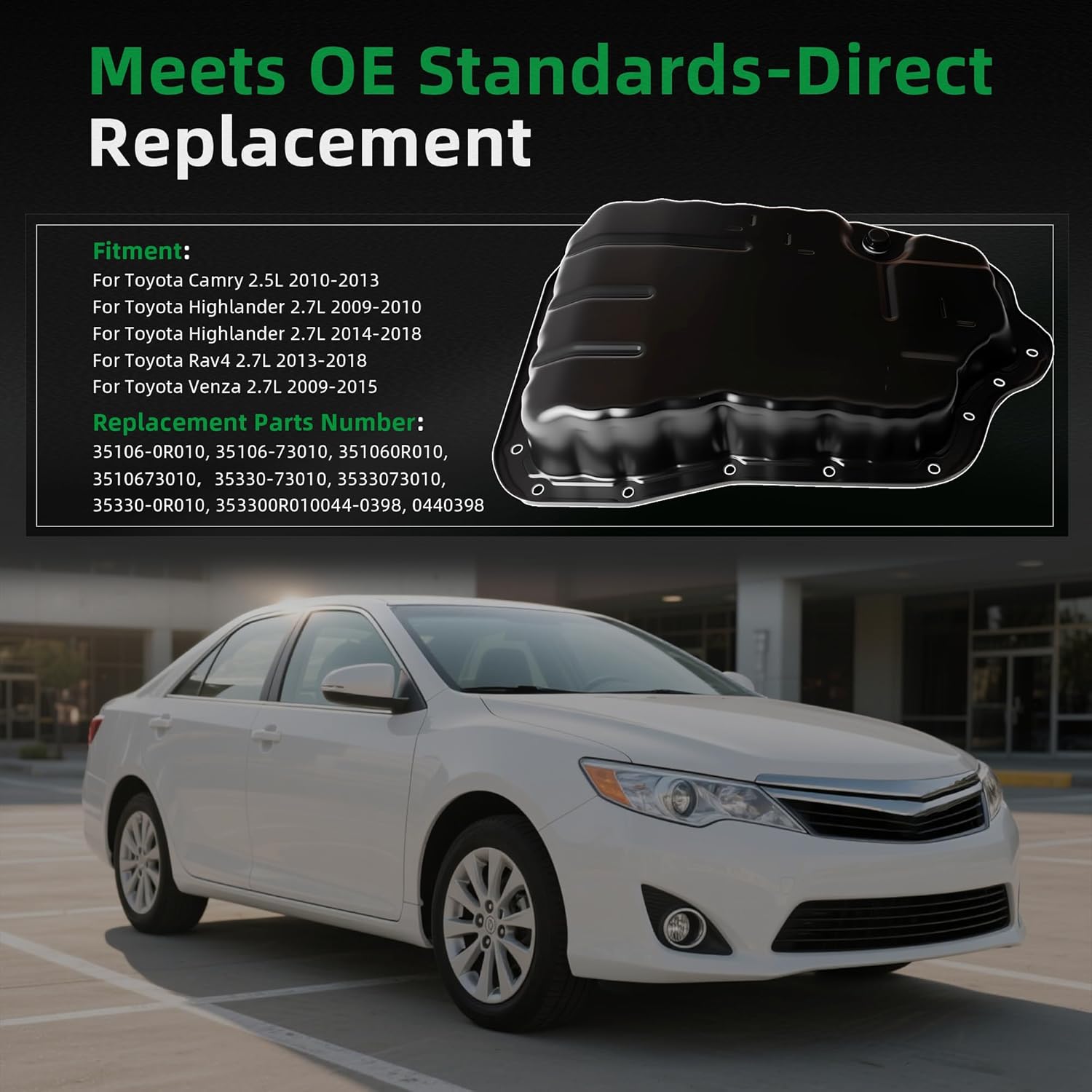 Transmission Oil Pan+Automatic Transmission Filter with Gasket, for Toyota Camry 10-13, for Highlander 09-10/14-18, for Rav4 13-18, for Venza 09-15, 2.5/2.7L, 35106-0R010 35330-73010