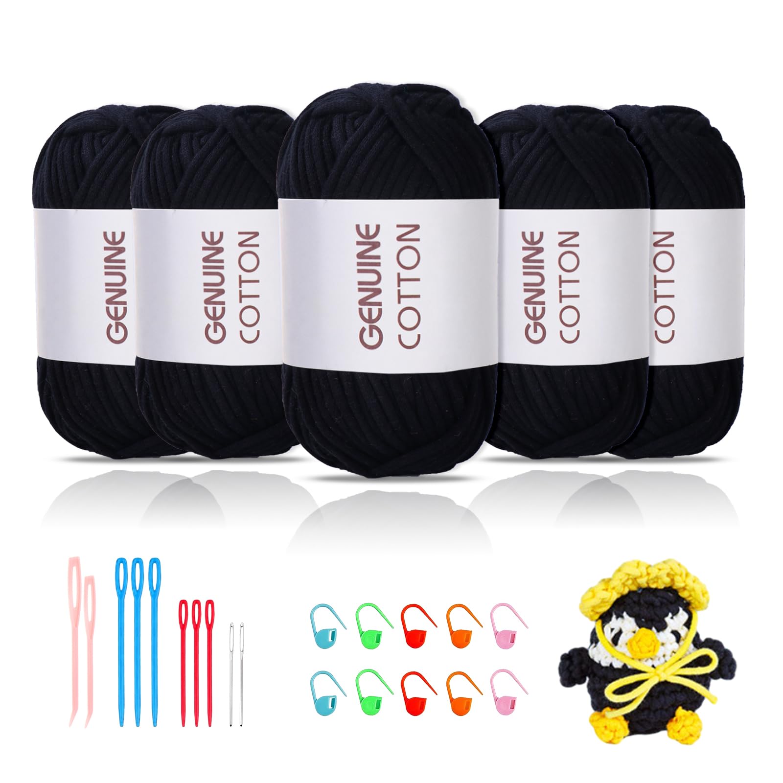 Maxee 5X50g Dickes Garn Baumwolle zum Häkeln, Chunky Häkelgarn für Anfänger, Kein Geteiltes Häkeln Amigurumi Wolle, Klobiges Baumwollgarn Einfaches Strickgarn zum Häkeln Stricke