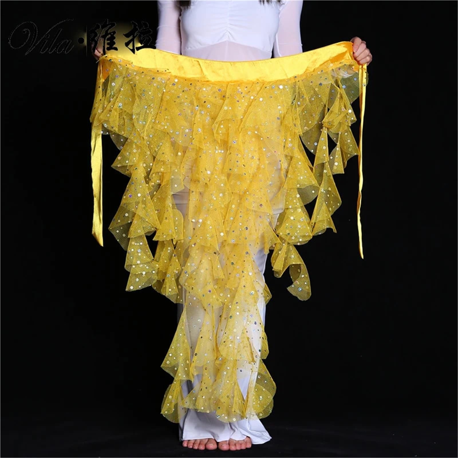 Sciarpa dell'anca di Danza del Ventre 7 Colori Cintura Gonna Avvolgente Elegante Catena con Paillettes per Feste di Danza