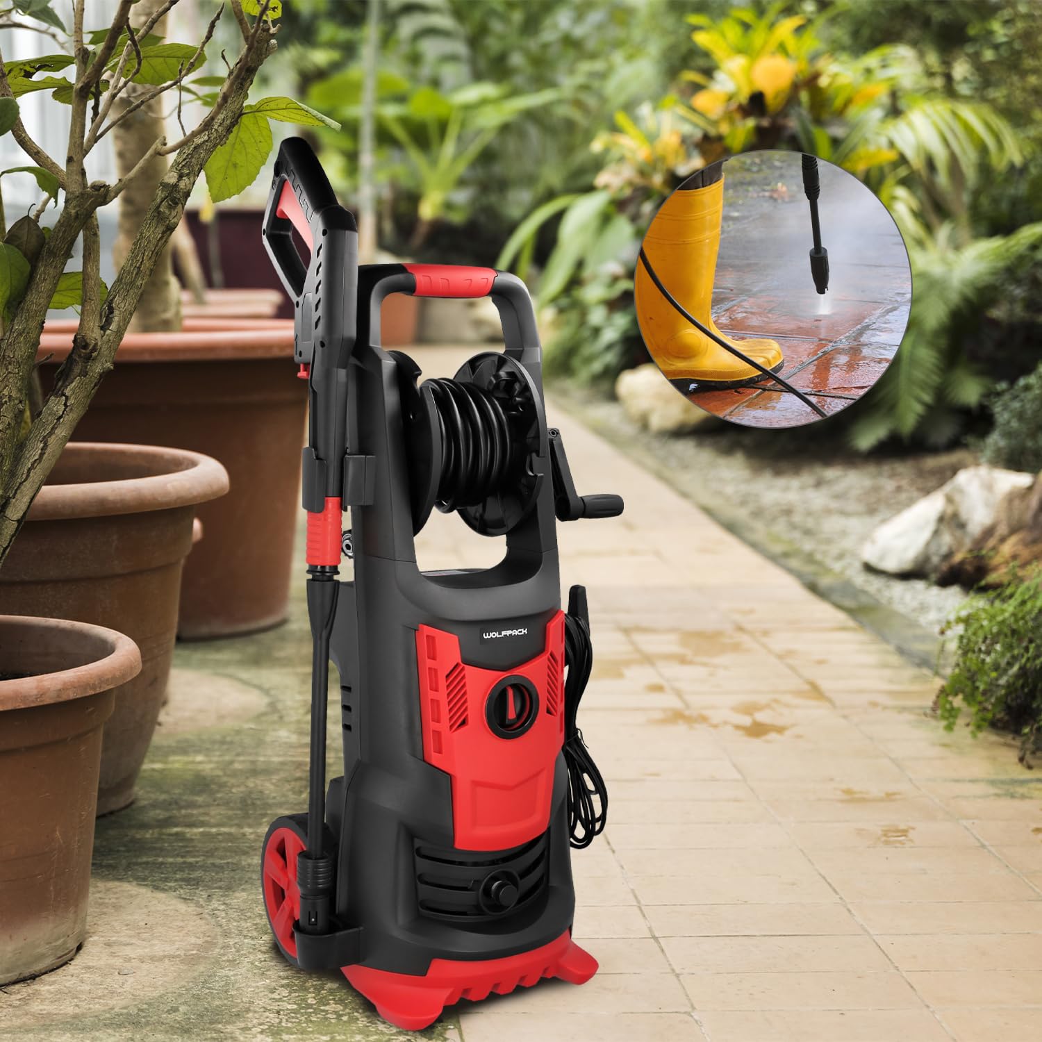 Hidrolimpiadora Alta Presión 180 Bares 2.400 Watt. Con Accesorios 390 Litros/Hora. Limpiadora de Agua Con Deposito Detergente