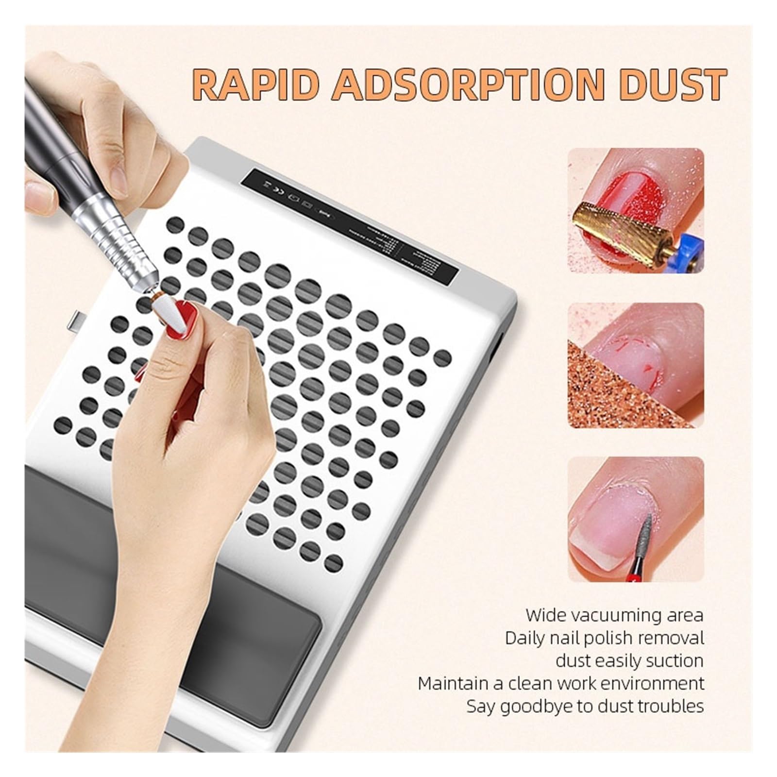 MRKU Aspiradora de manicura de 40 W con Filtro Lavable y Filtro recolector de Polvo Lavable. Potente y silenciosa. Ideal para mesas de manicura.