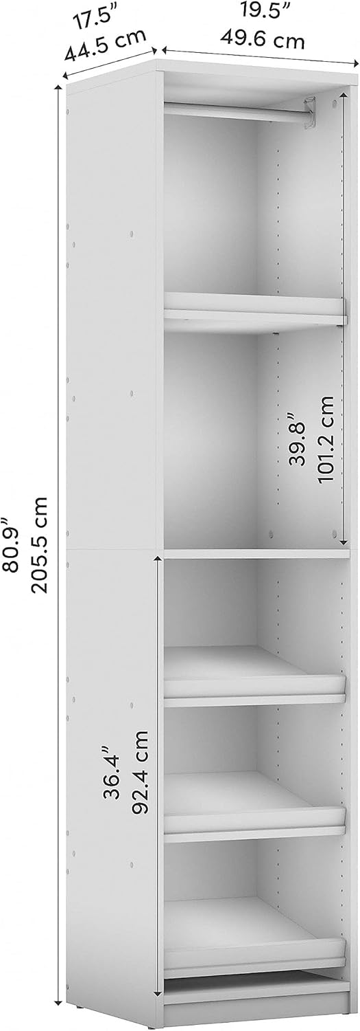 Bestar Cielo Closet Organizer, 20-inch Bark Gray and White Wardrobe for Bedroom, Mudroom, Entryway, or Kitchen Pantry