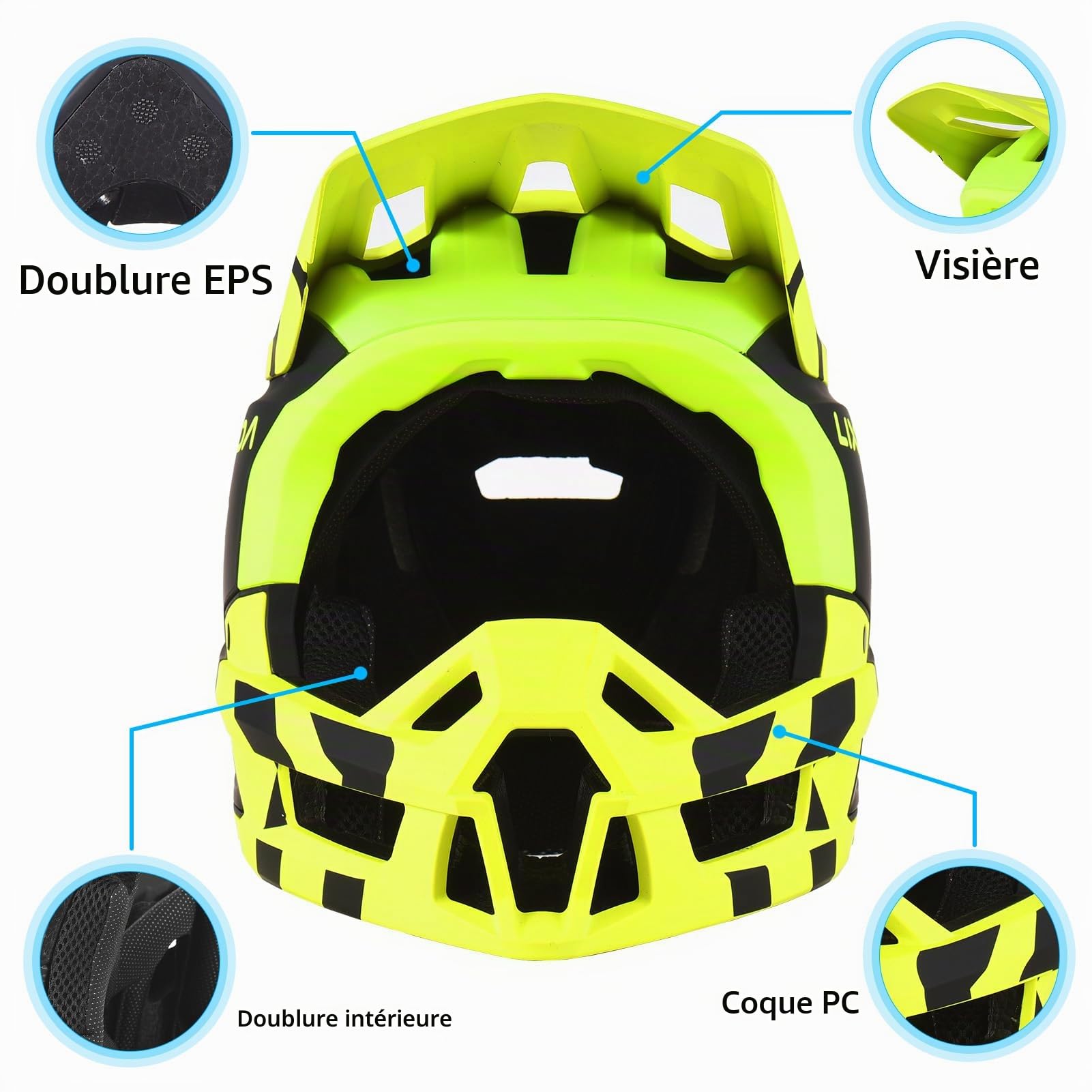 Lixada Casque intégral pour Adulte, Casque de vélo de Montagne, Casque de Course, Casque de Descente, Casque de VTT léger ventilé pour Homme et Femme 61-62 cm/59-60 cm