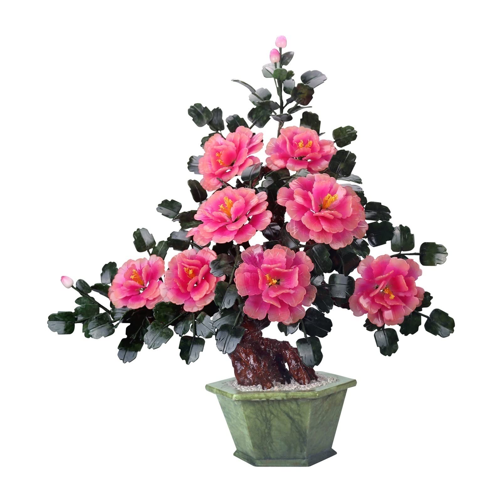 SWENEEN Home Fake Plants Artificial Plants Potted Jade Peony Flower Artificial Tree Jade Carving Craftsartificial Plants For Home Decor Indoor Artificial Bonsai Decoration,