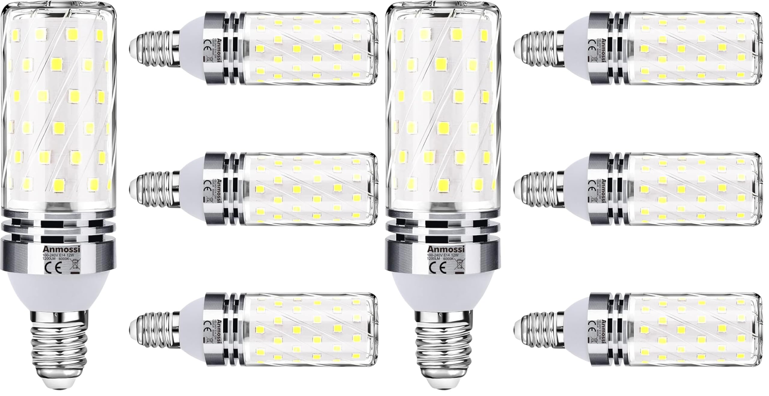 Lampadina LED E14,Bianca Fredda 6000K,1200Lm,Lampadine LED Mais E14 12W,Equivalente 100W Incandescenza,per Lampadario,Plafoniere,Lampada a Muro,4 Pezzi (Confezione da 2)