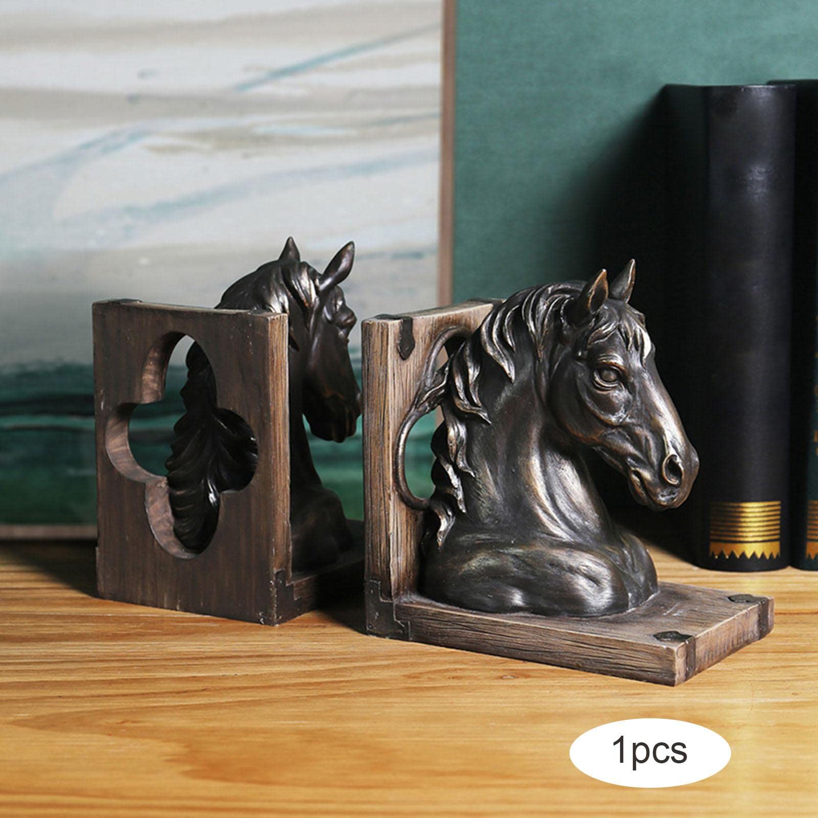 Pferdekopf-Statue im Vintage-Stil, dekorative Buchstütze, Figur für Wohnzimmer