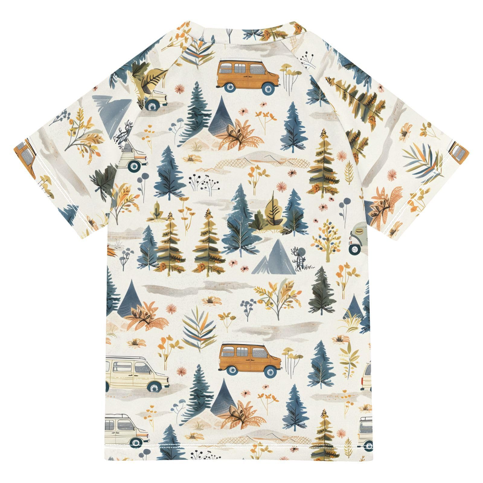 ALAZA Boys Rash Guard Swimming Shirt for Boys Short Sleeve Car and Tree UPF 50+ 5-6T
