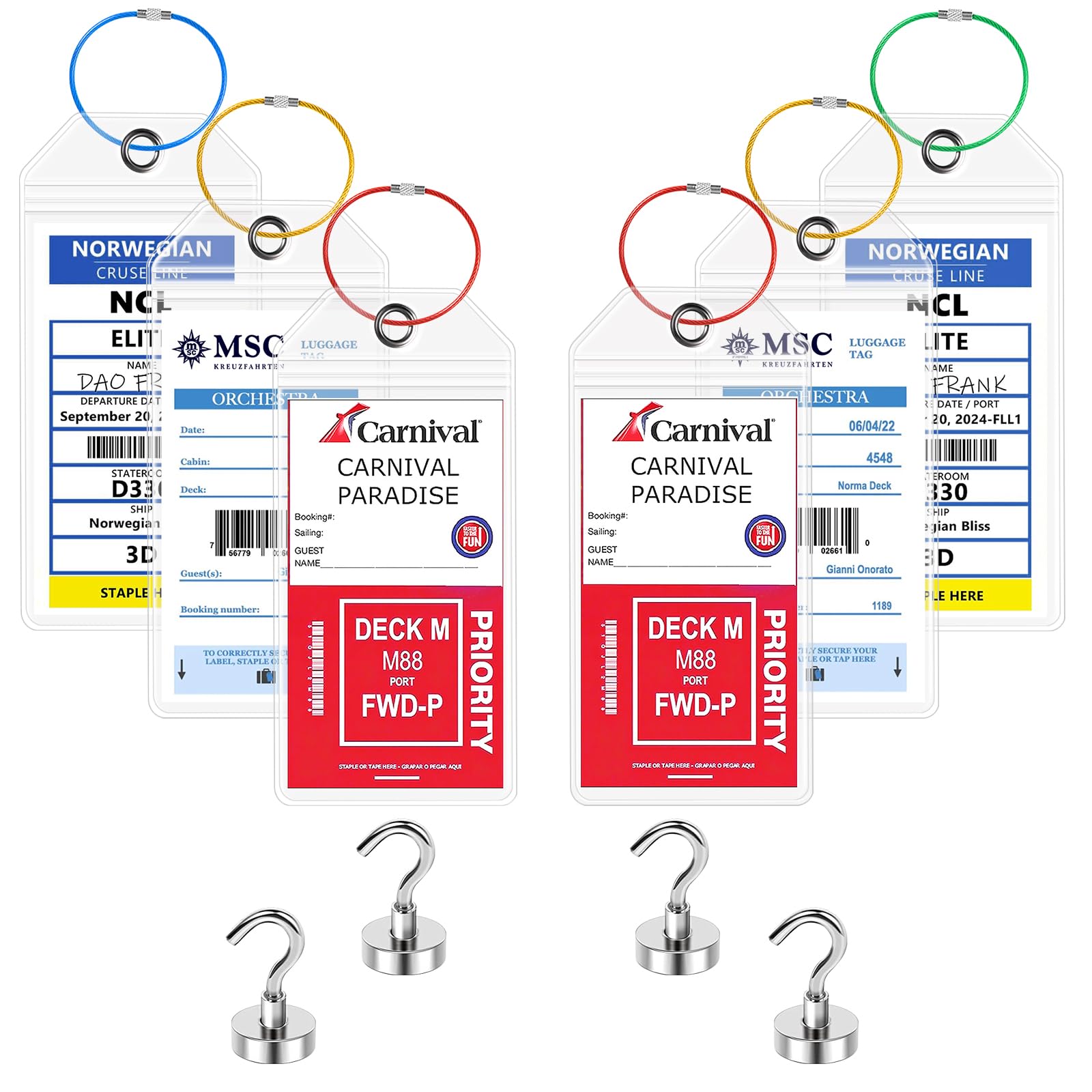 6-Pack Cruise Luggage Tag Holders with 4 Magnetic Hooks, 2025-2026 Cruise Essentials for Carnival NCL MSC Princess& All Cruise Ships, DurableCruise