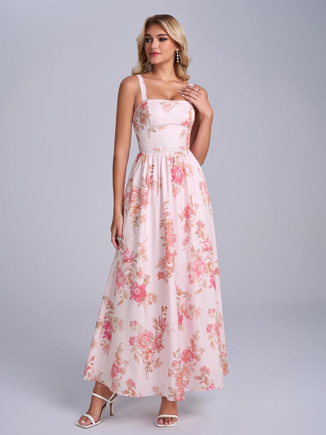 Floral Corset Maxi Long Dress Lace Up Flowy A Line Sundress Wedding Guest Tea Party... - Image 4